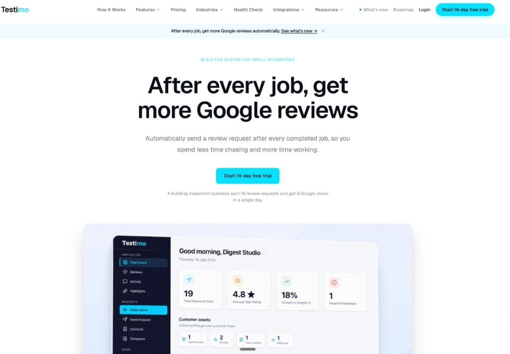 Testimo, the customer follow-up product built by Digest Studio
