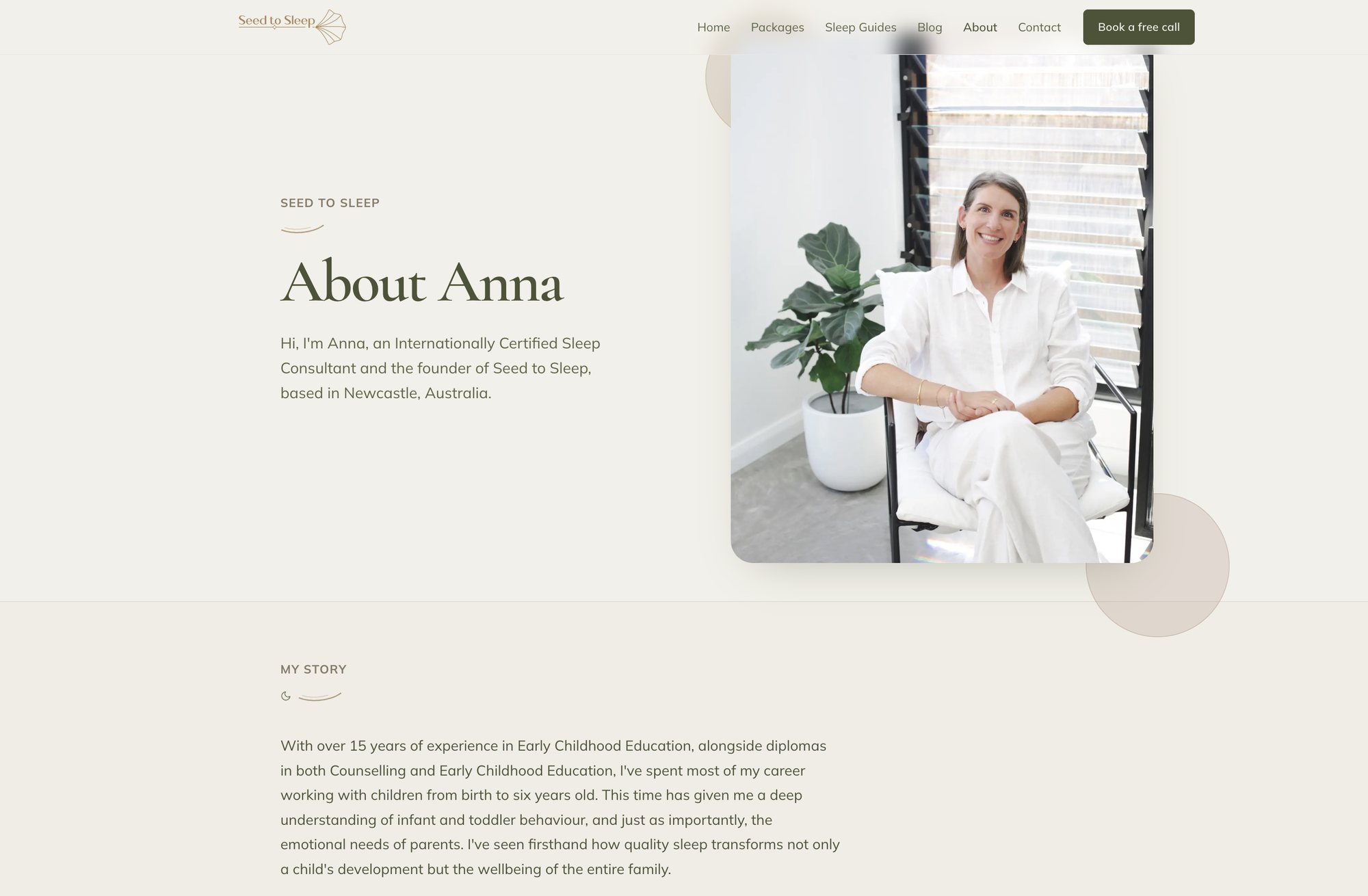 The rebuilt About Anna page, with a rectangular portrait and a shorter introduction